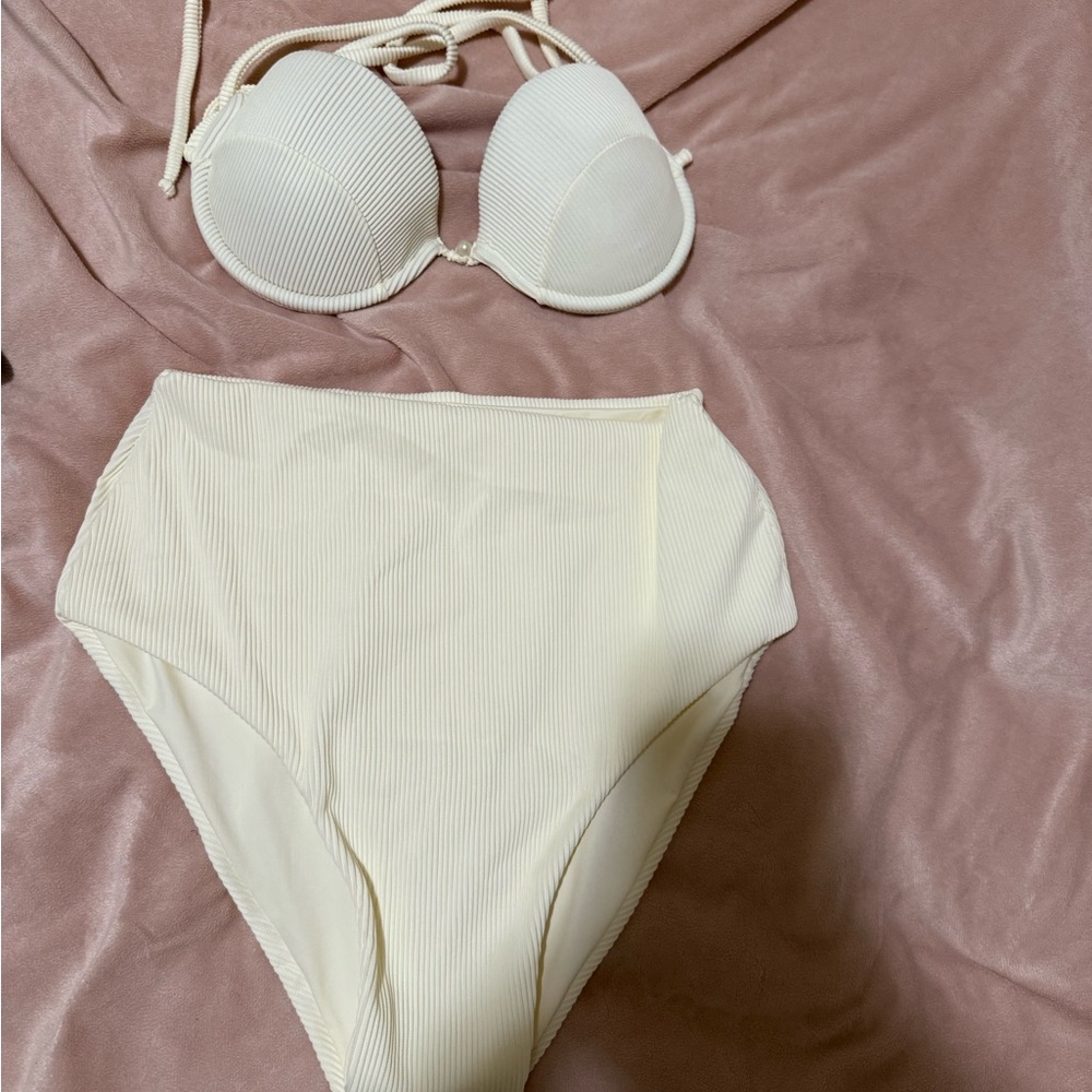 White Ribbed Bikini Set